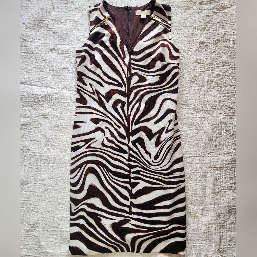 Michael Kors Brown and White Zebra Print Midi Dress